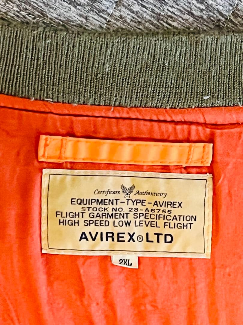 AVIREX ワッペン付き、内側、バックデザイン　MA-1ジャケット 2XL