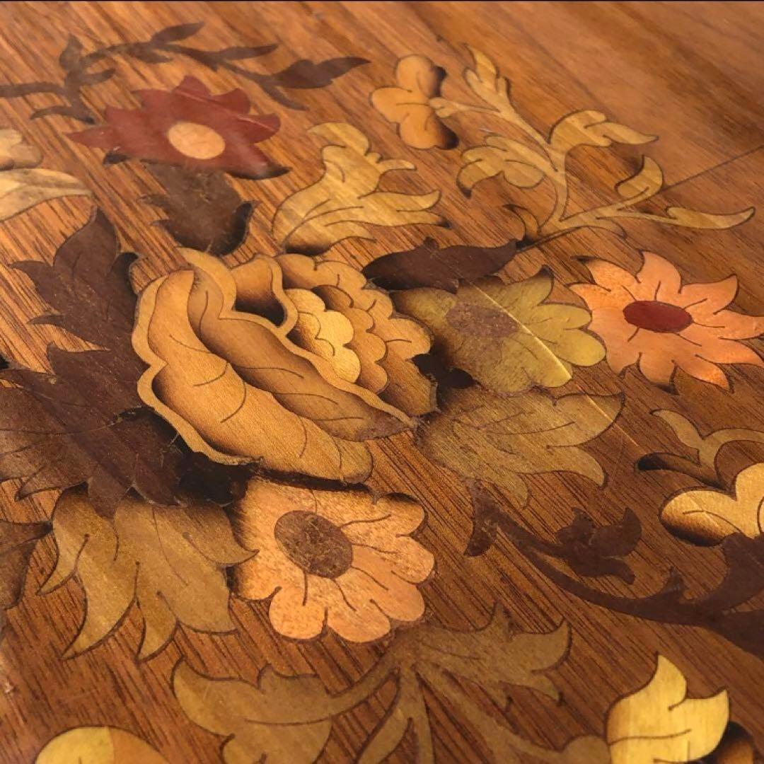 イタリア製 花柄 サイドテーブル コーヒーテーブル 象嵌細工 艶有り