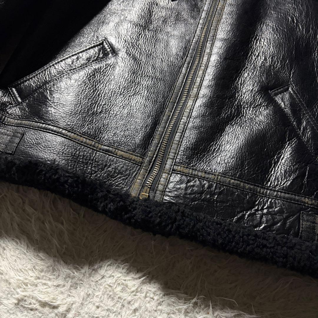 【雰囲気抜群】フライトジャケット　B-3 ムートン　羊革　ブラック　L