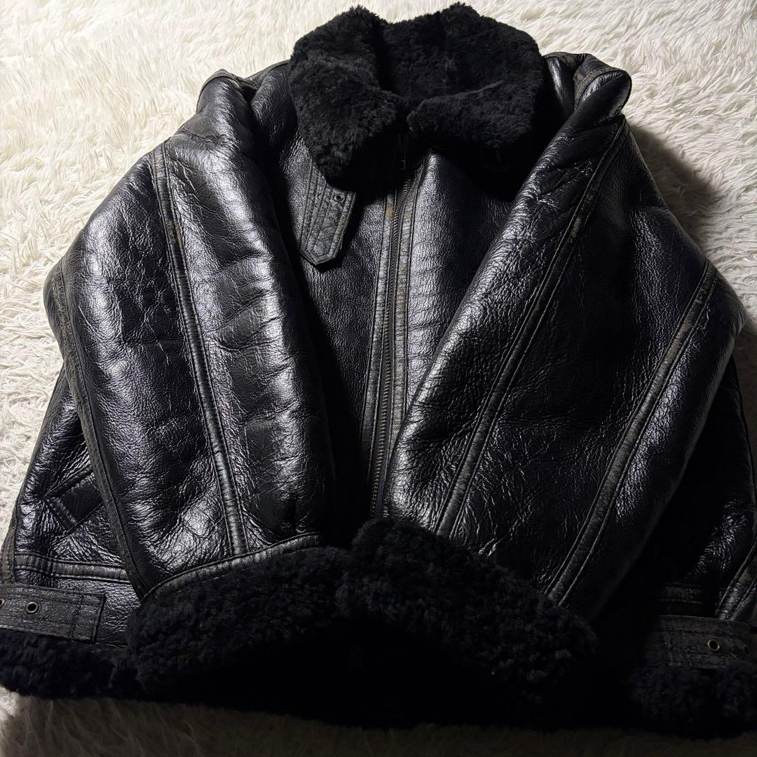 【雰囲気抜群】フライトジャケット　B-3 ムートン　羊革　ブラック　L