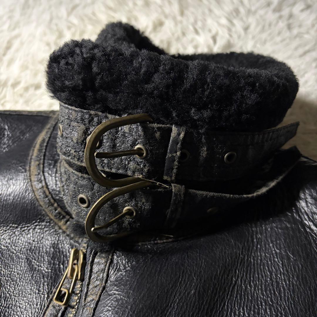 【雰囲気抜群】フライトジャケット　B-3 ムートン　羊革　ブラック　L