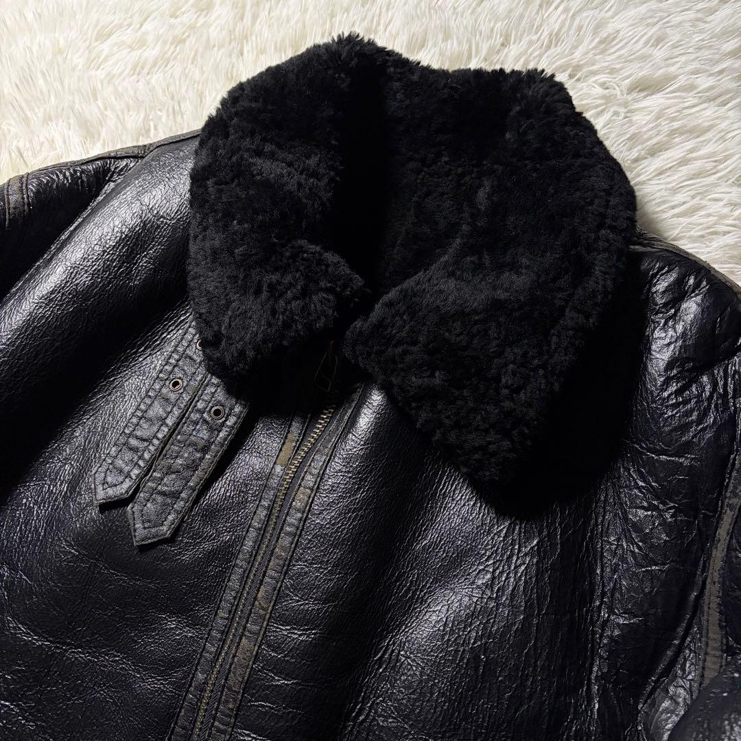 【雰囲気抜群】フライトジャケット　B-3 ムートン　羊革　ブラック　L