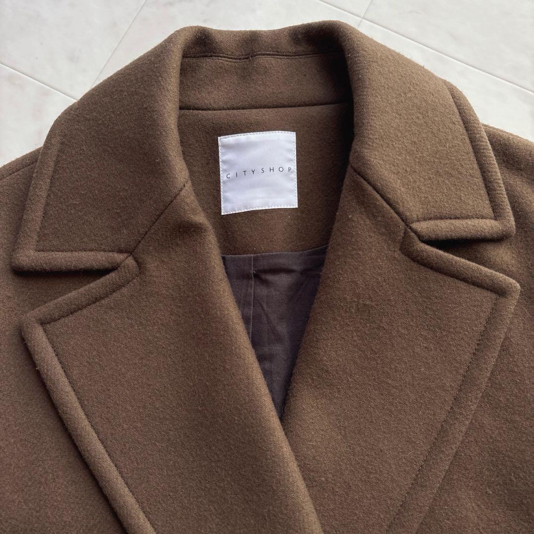 シティショップ ダブルメルトンコート マキシ丈 ブラウン 茶 ウールコート 36