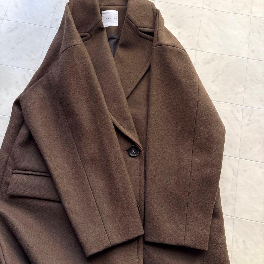 シティショップ ダブルメルトンコート マキシ丈 ブラウン 茶 ウールコート 36