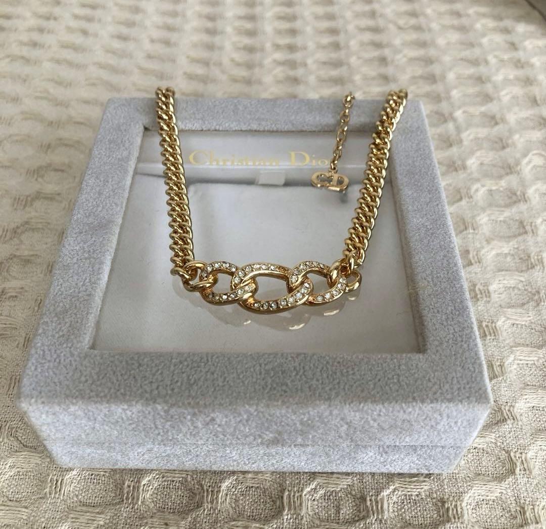 Christian Diorネックレス ★ラインストーン★未使用箱入り、刻印あり