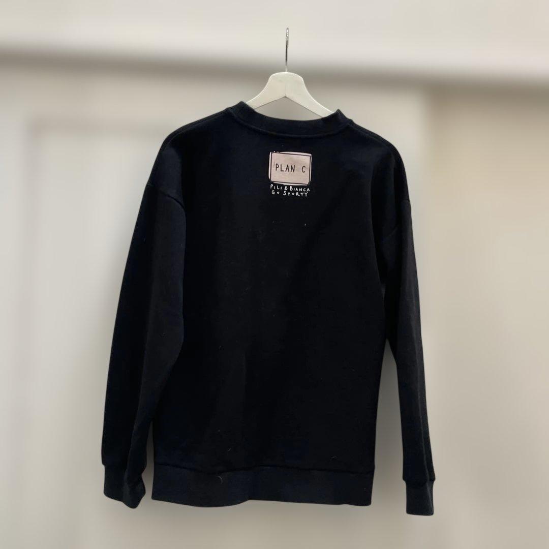 最終のお値下げ⚫︎PLAN C⚫︎ かわいいイラストの黒スウェット S ゆったり