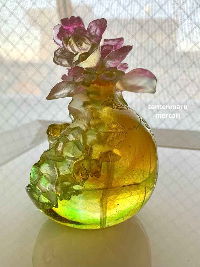 リ*ー様 琉璃工房 ☆ ガラスオブジェ ☆ ネズミとお花モチーフ ☆ 美品