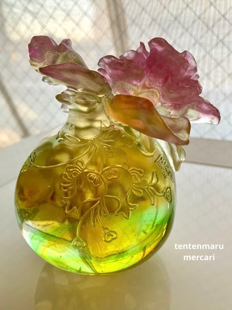 リ*ー様 琉璃工房 ☆ ガラスオブジェ ☆ ネズミとお花モチーフ ☆ 美品