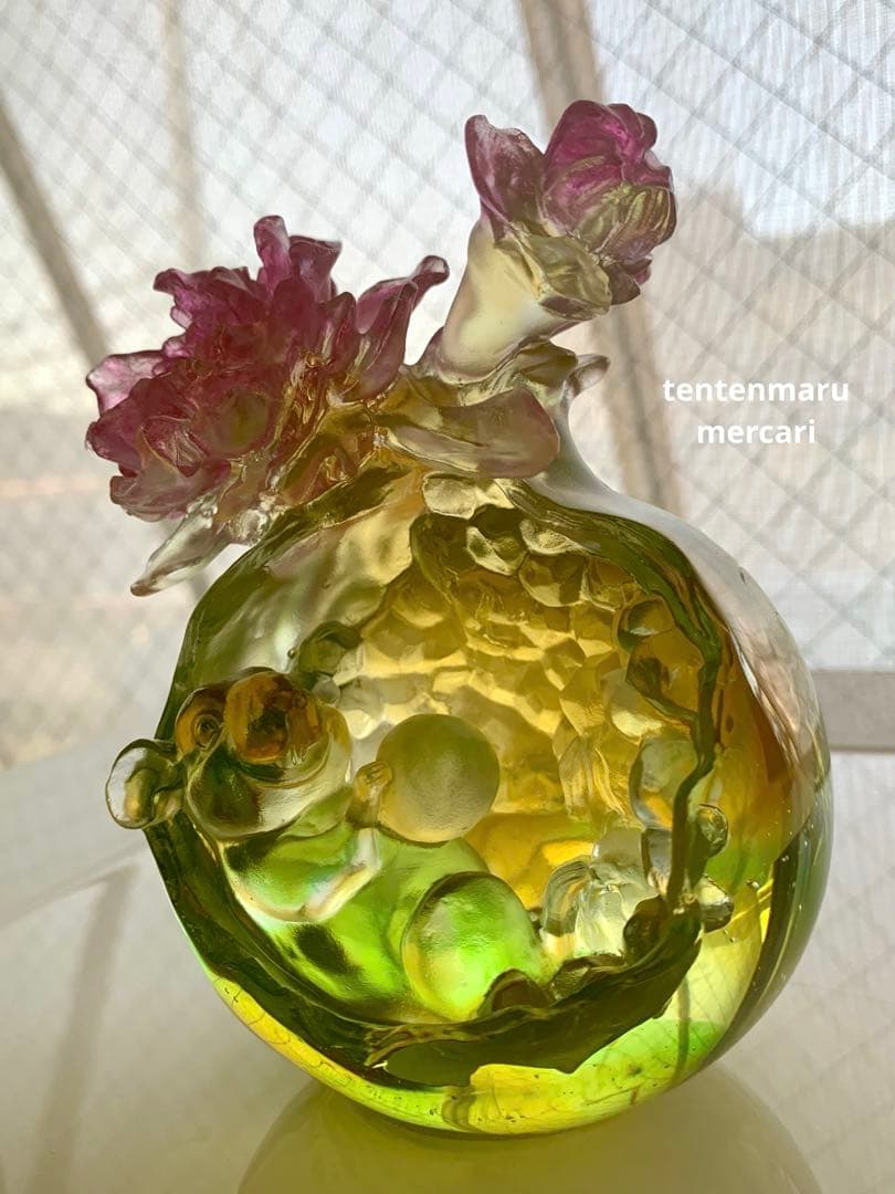 リ*ー様 琉璃工房 ☆ ガラスオブジェ ☆ ネズミとお花モチーフ ☆ 美品