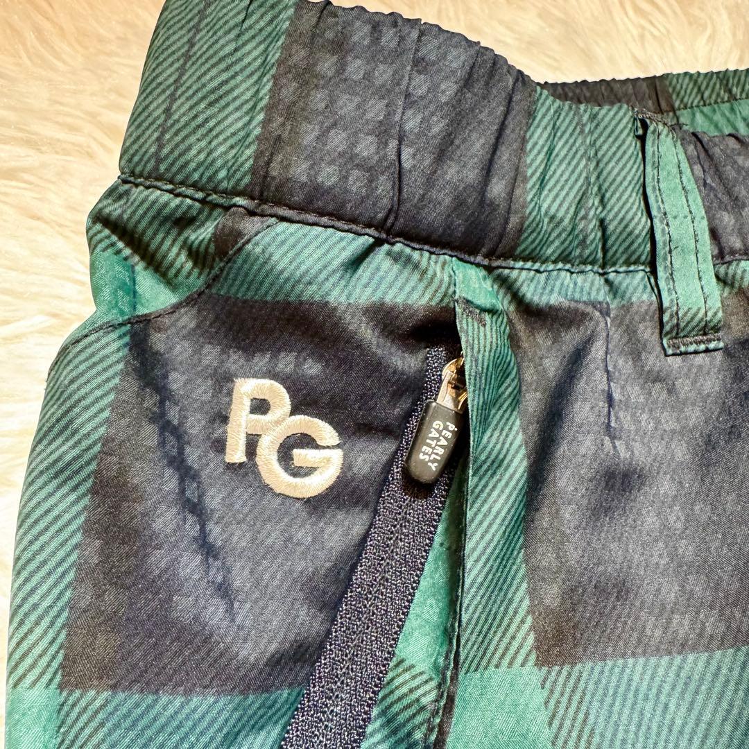 未使用級 パーリーゲイツ チェック柄 蓄熱 裏起毛 ナイロンパンツ リング付 L