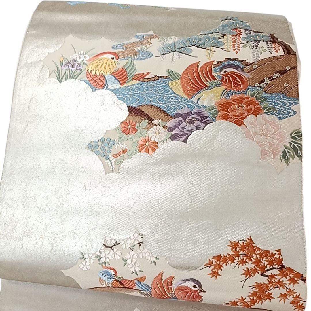 n*n様 華 袋帯 鴛鴦 花 流水 銀