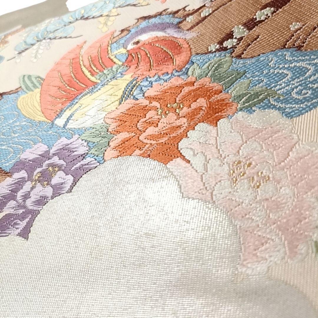 n*n様 華 袋帯 鴛鴦 花 流水 銀