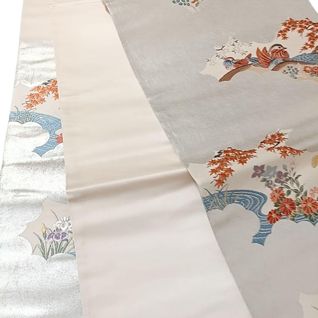 n*n様 華 袋帯 鴛鴦 花 流水 銀