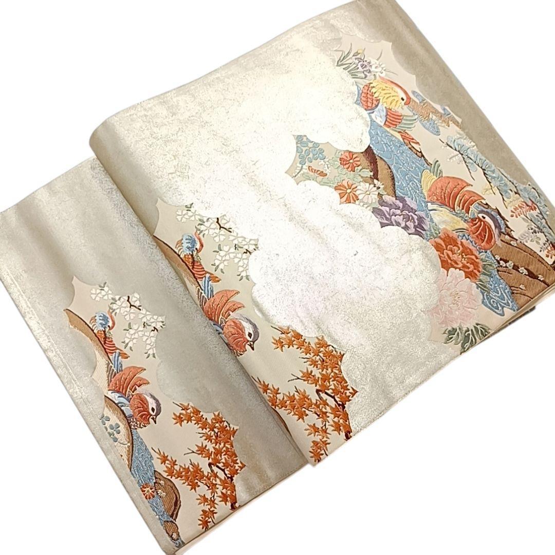 n*n様 華 袋帯 鴛鴦 花 流水 銀