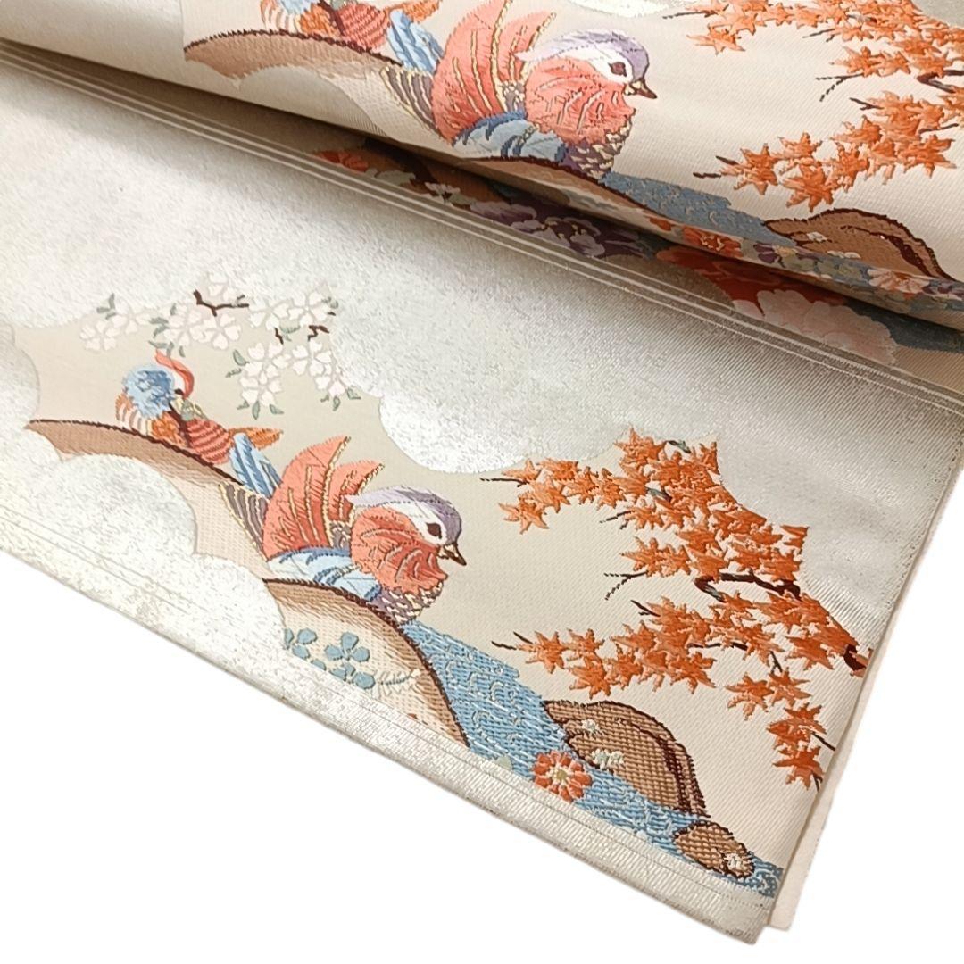 n*n様 華 袋帯 鴛鴦 花 流水 銀