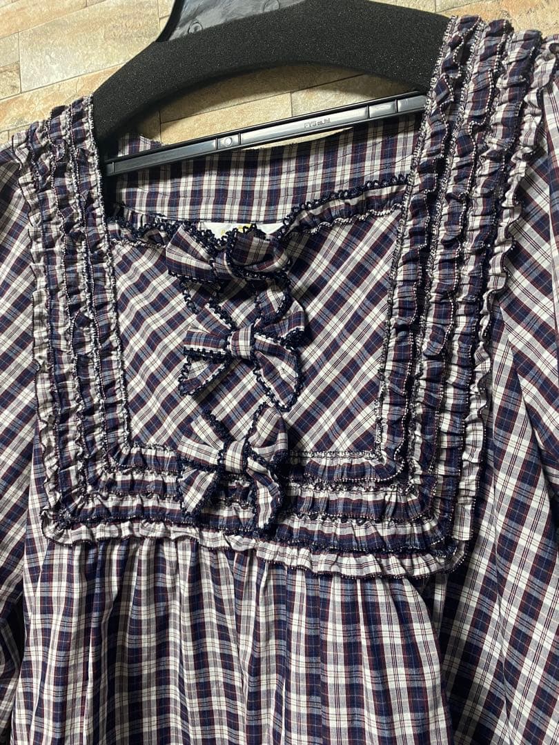 ピンクハウス ネイビーとホワイトのギンガムチェック　チュニック