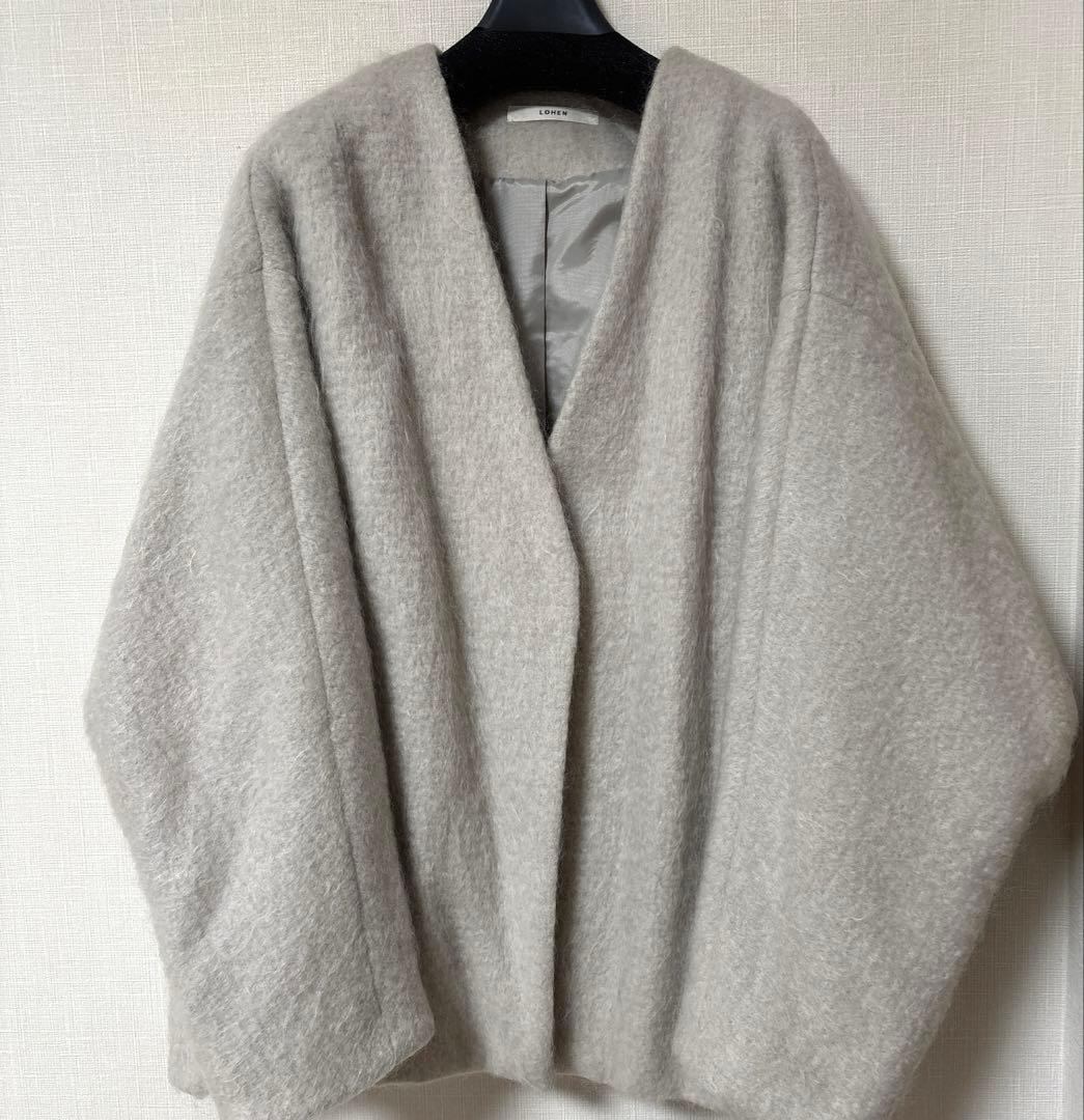 LOHEN ローヘン　シャギーカラーレスコート　ホワイト