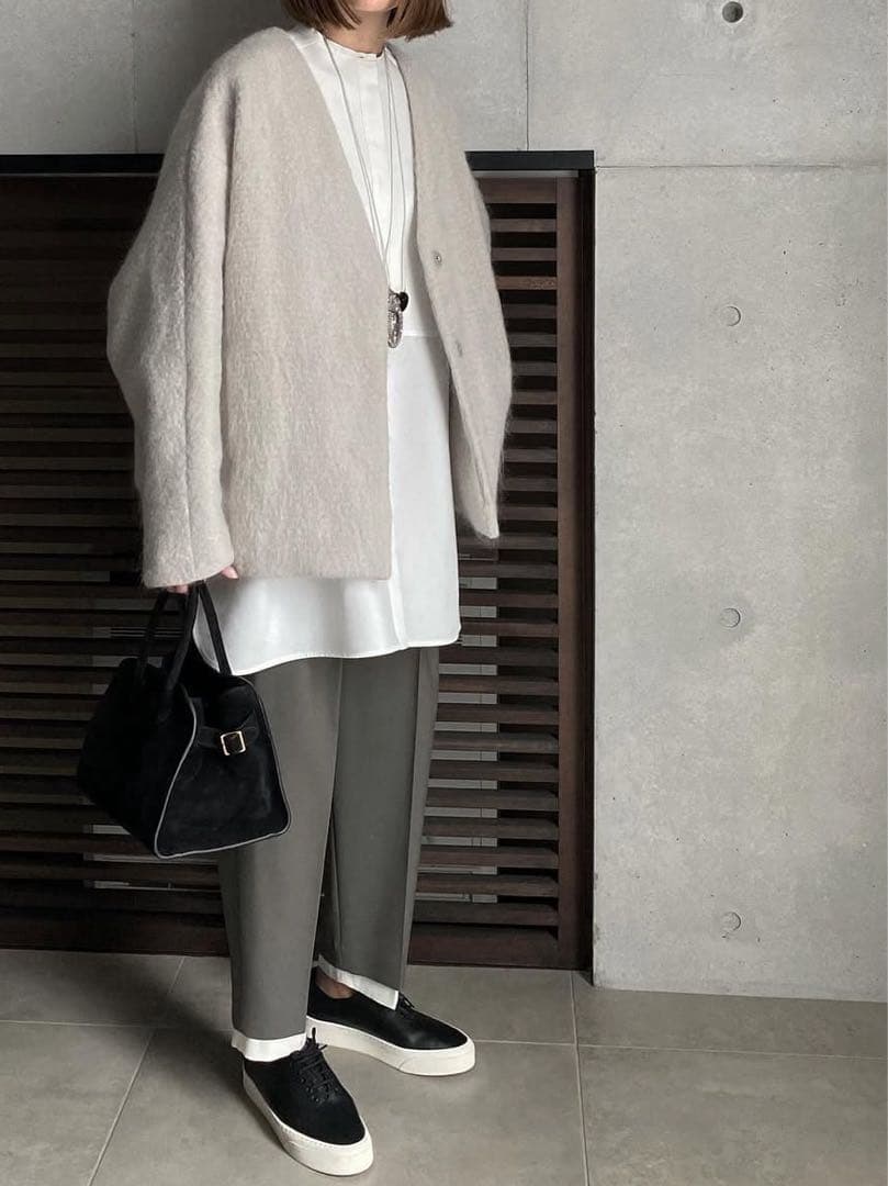 LOHEN ローヘン　シャギーカラーレスコート　ホワイト