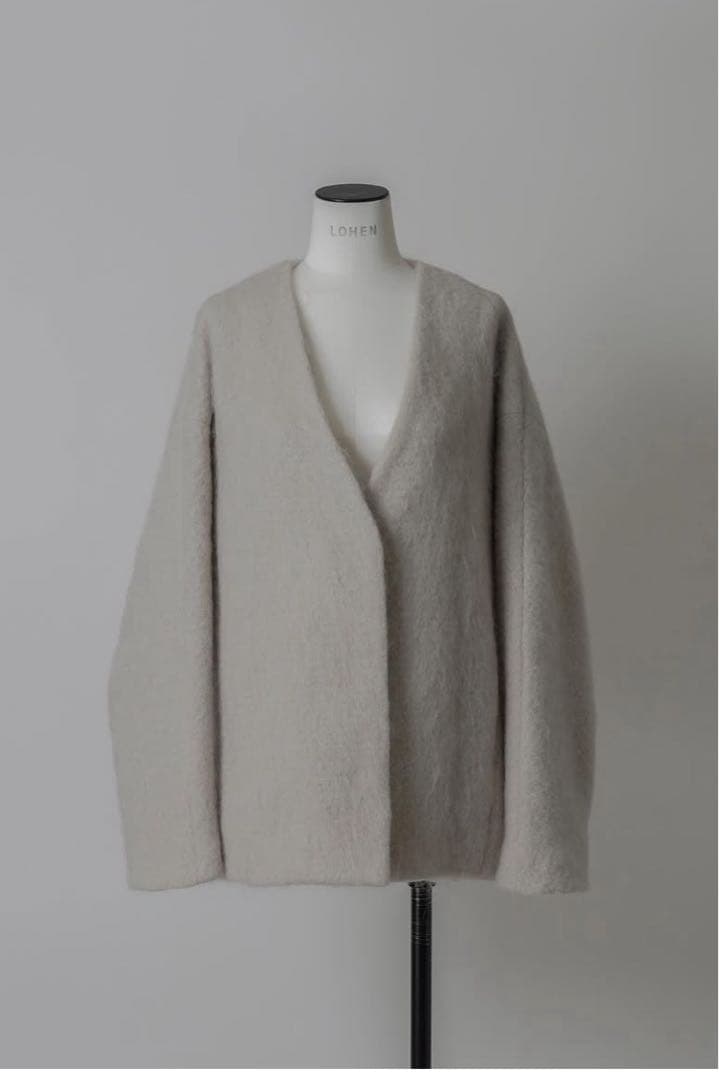 LOHEN ローヘン　シャギーカラーレスコート　ホワイト