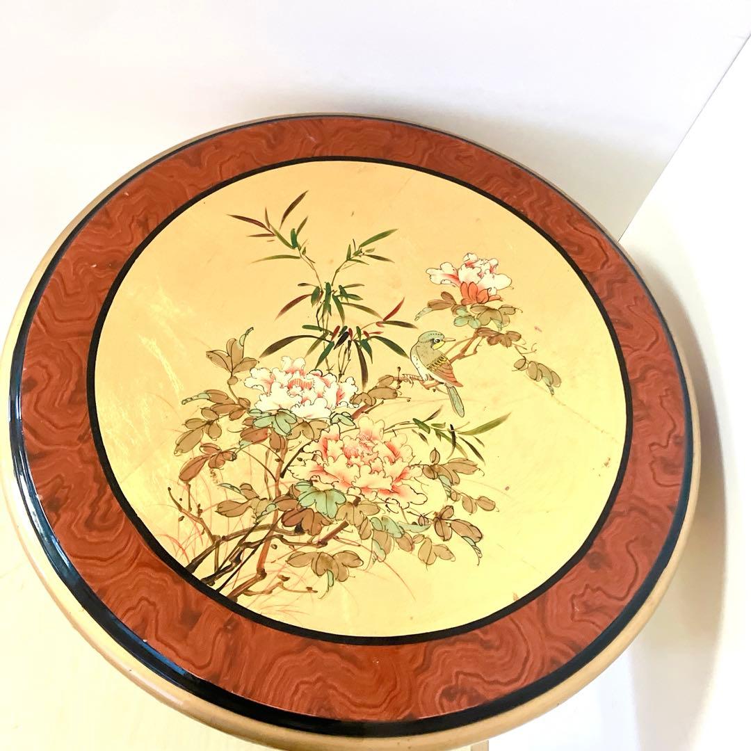 アンティーク調　ラウンドテーブル　サイドテーブル　李朝　和柄　丸テーブル