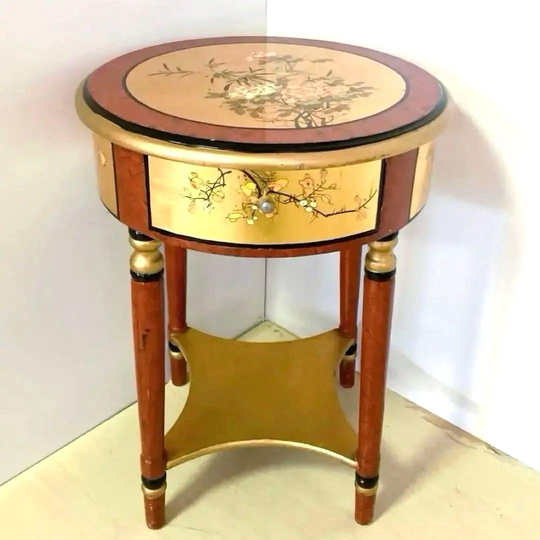 アンティーク調　ラウンドテーブル　サイドテーブル　李朝　和柄　丸テーブル