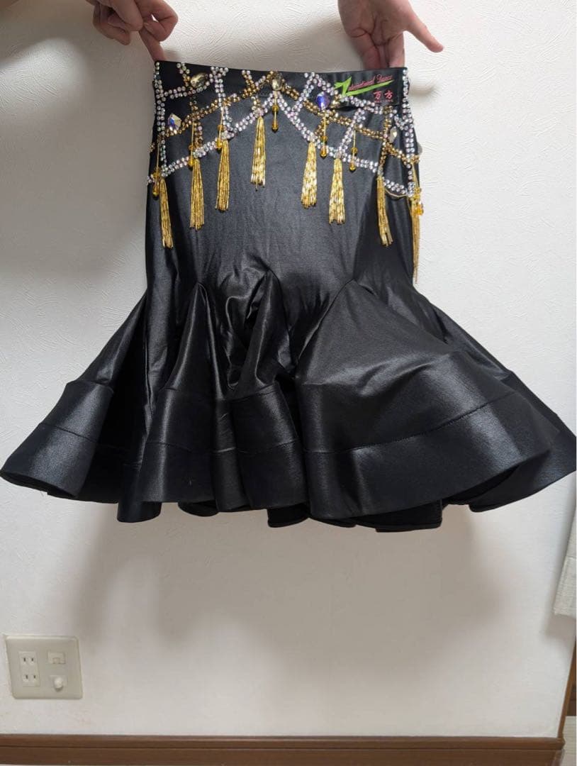 ラテンドレス　社交ダンス　フリンジ　ブラック