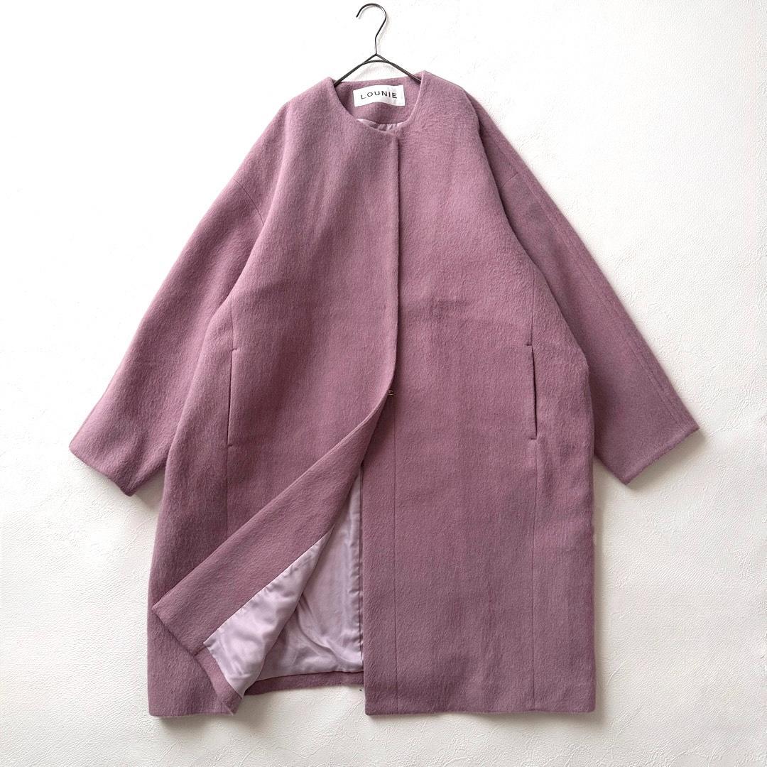 美品 ルーニィ ウールアルパカノーカラーコクーンコート 近年 ピンク Lサイズ