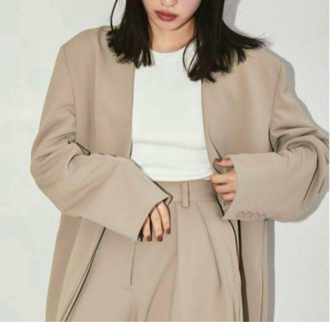 todayful Collarless Twill Jacket/ベージュ