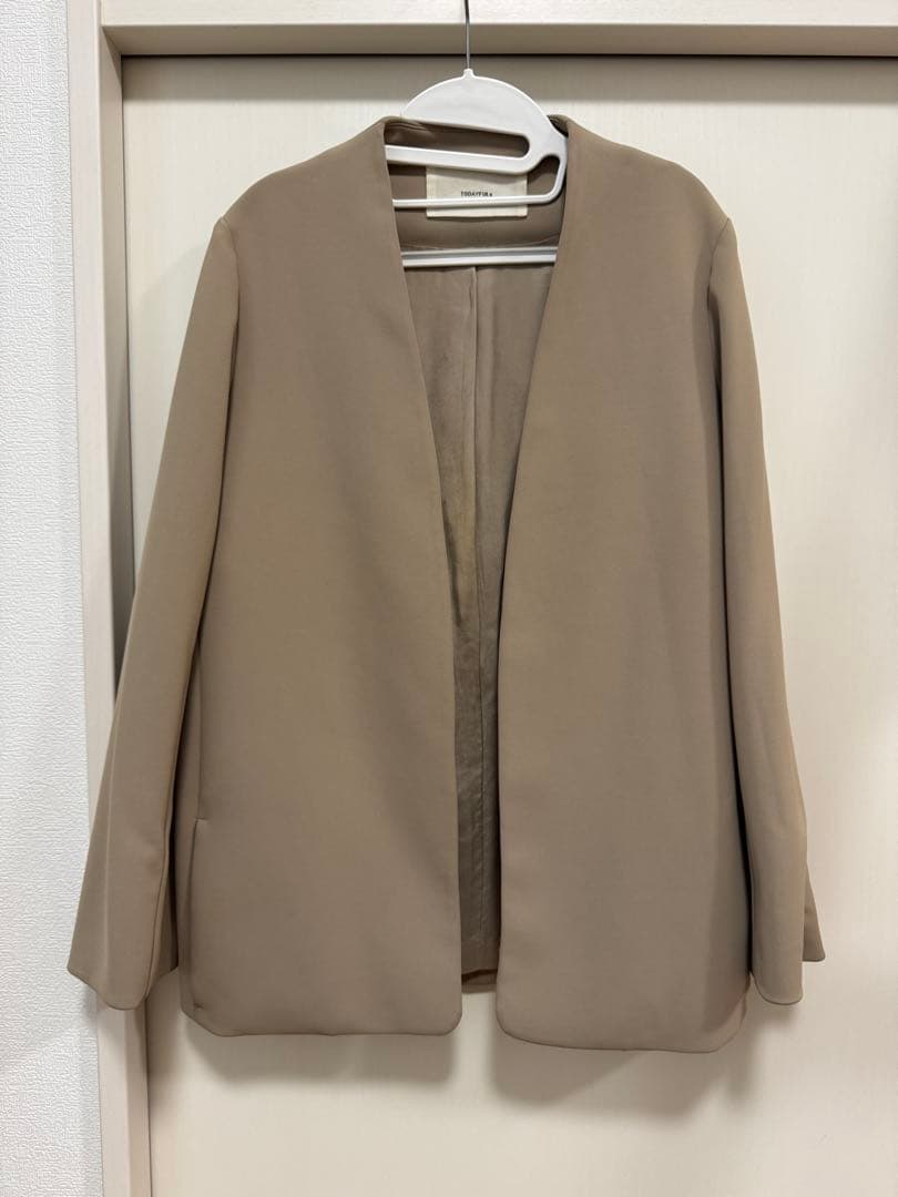 todayful Collarless Twill Jacket/ベージュ