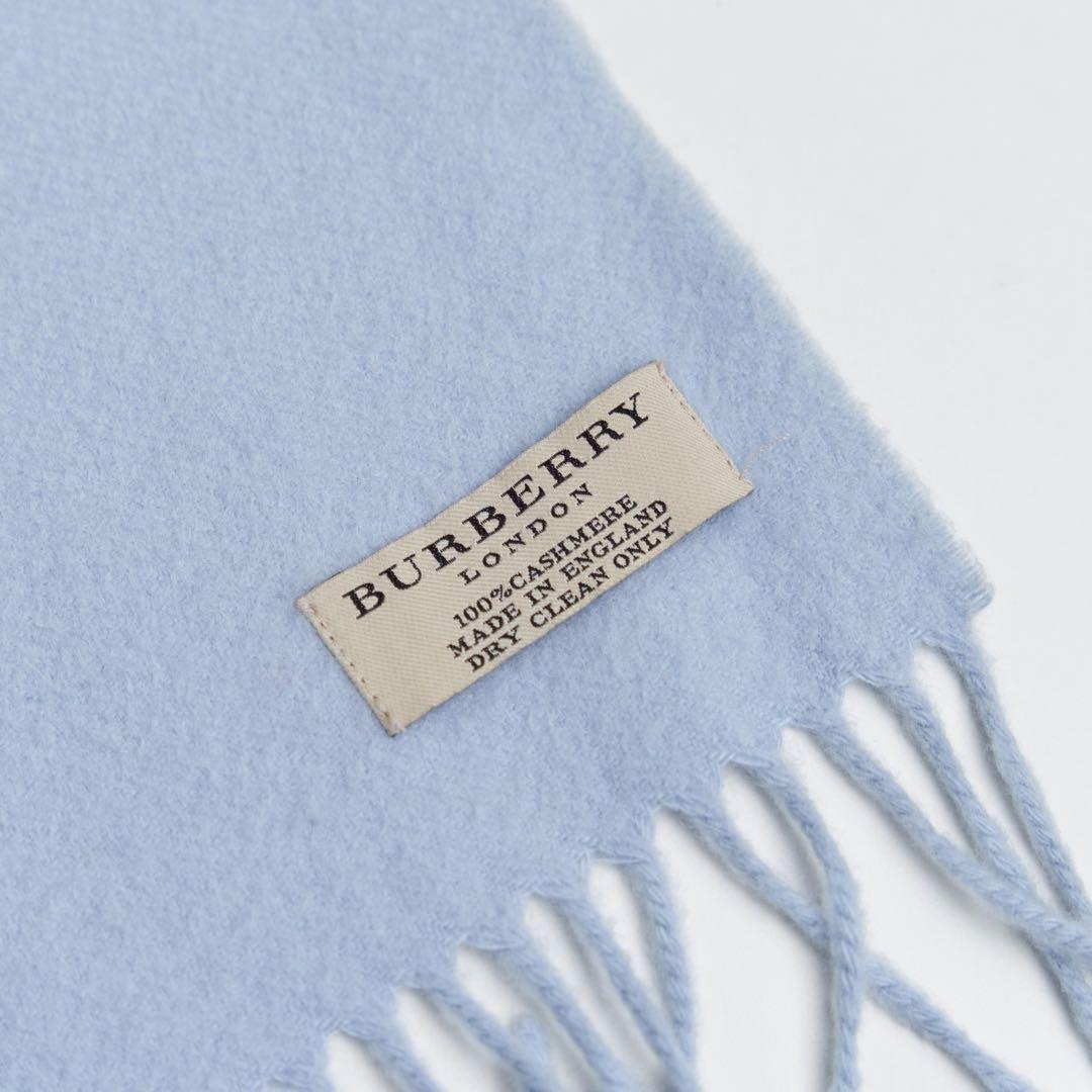 【希少】BURBERRY カシミヤ マフラー ライトブルー 刺繍 英国製　お得‼️