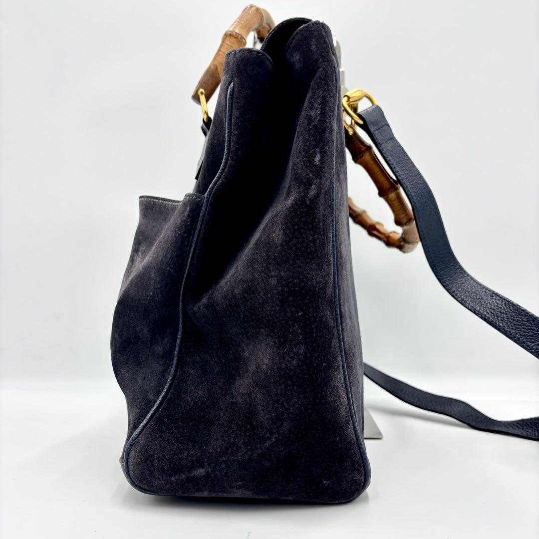 GUCCI ハンドバッグ ショルダーバッグ バンブー スエード　レザー ネイビー