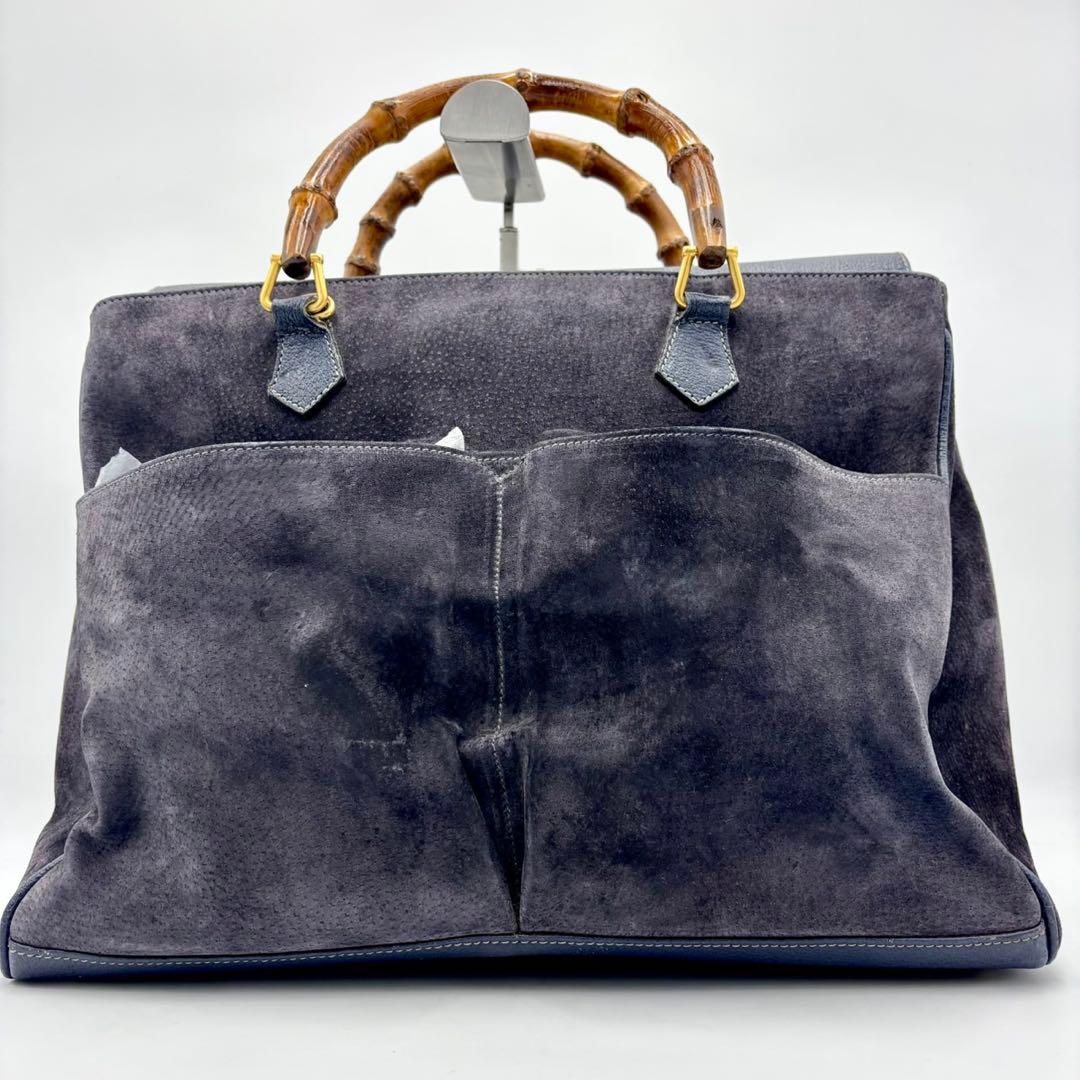 GUCCI ハンドバッグ ショルダーバッグ バンブー スエード　レザー ネイビー