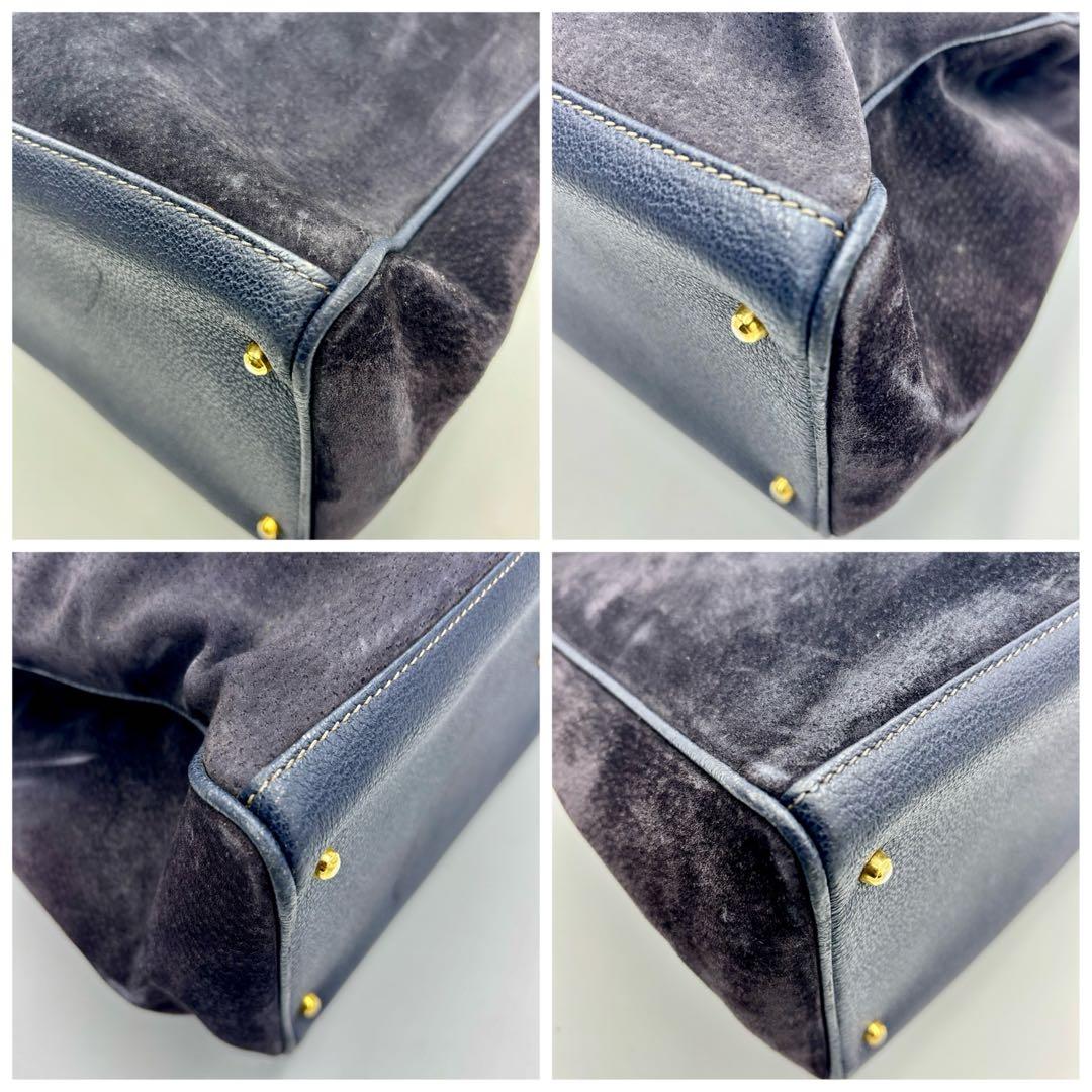 GUCCI ハンドバッグ ショルダーバッグ バンブー スエード　レザー ネイビー