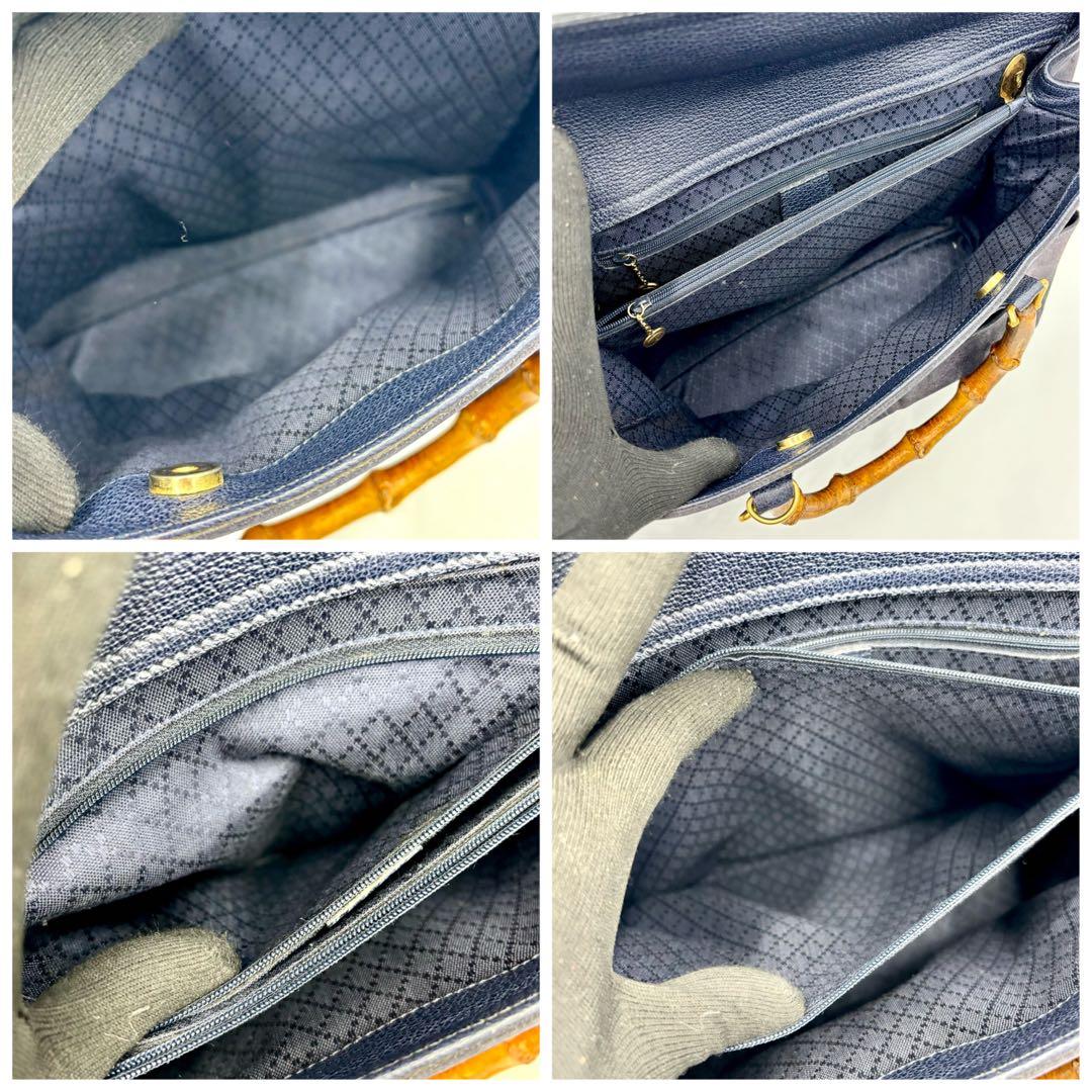 GUCCI ハンドバッグ ショルダーバッグ バンブー スエード　レザー ネイビー