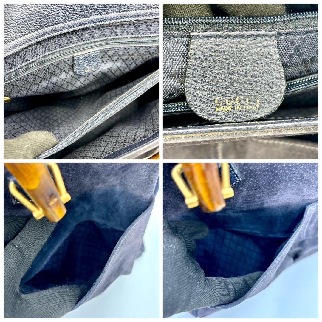 GUCCI ハンドバッグ ショルダーバッグ バンブー スエード　レザー ネイビー