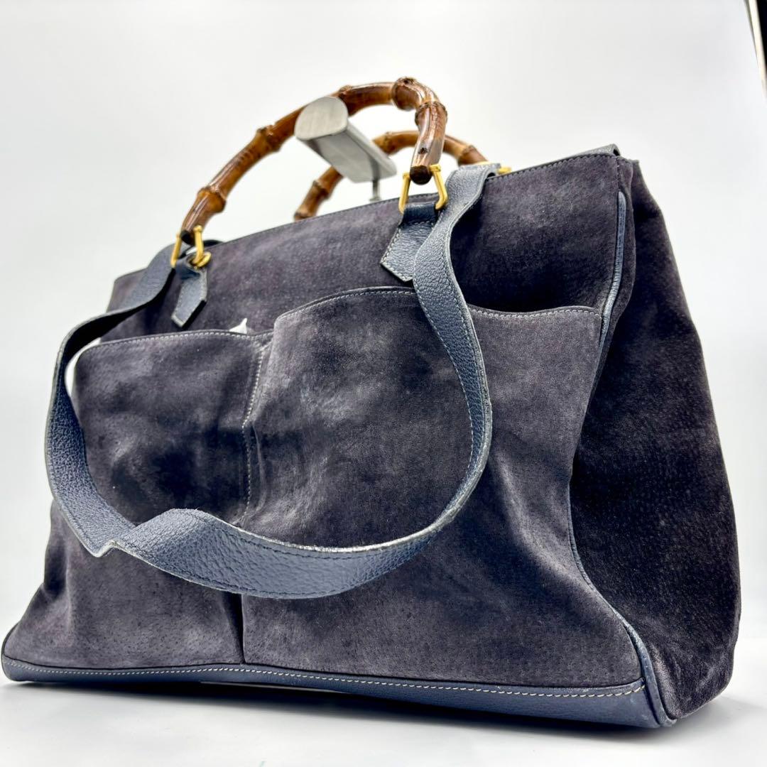 GUCCI ハンドバッグ ショルダーバッグ バンブー スエード　レザー ネイビー