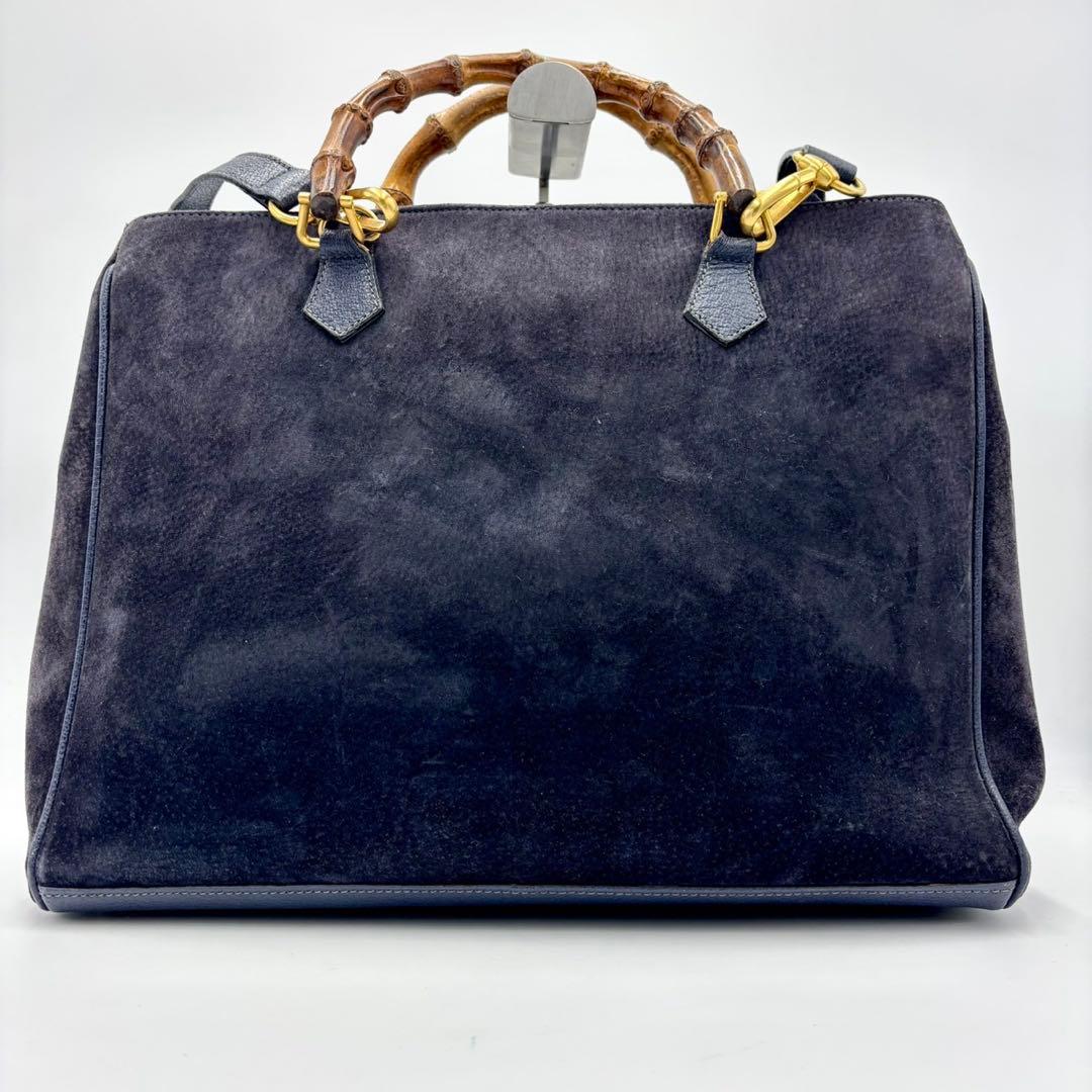 GUCCI ハンドバッグ ショルダーバッグ バンブー スエード　レザー ネイビー