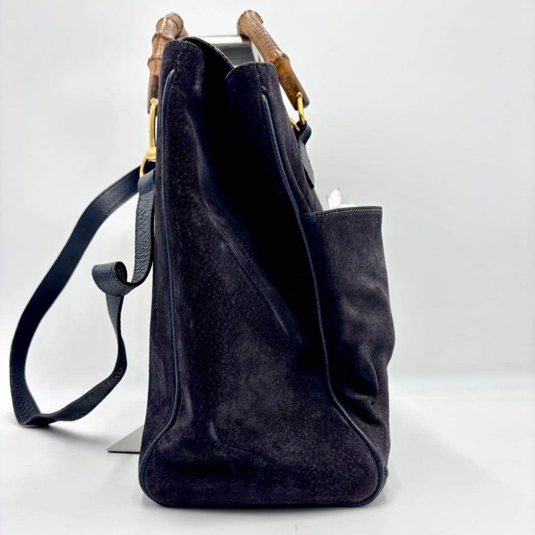 GUCCI ハンドバッグ ショルダーバッグ バンブー スエード　レザー ネイビー