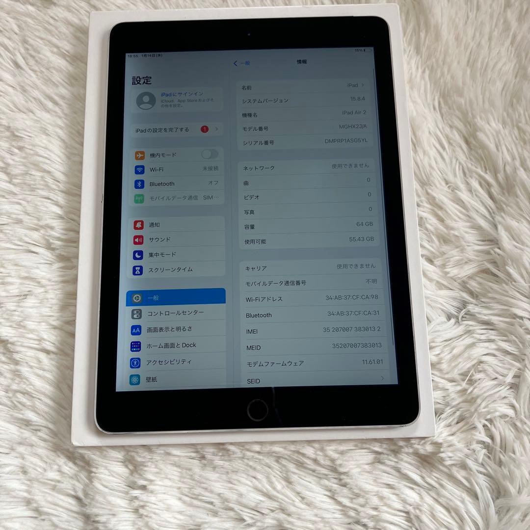 【完動品】iPad Air2 64GB SIMフリー 【すぐ発送】