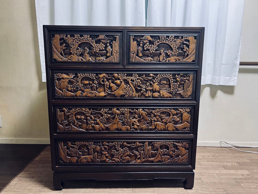 ☆*）様 お値下げです♡アンティーク家具　アジアンスタイル 木製彫刻家具 5段