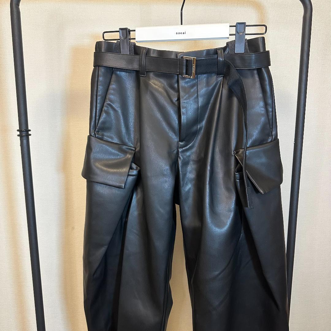 sacai サカイ 25AW フェイクレザーパンツ 黒 サイズ1