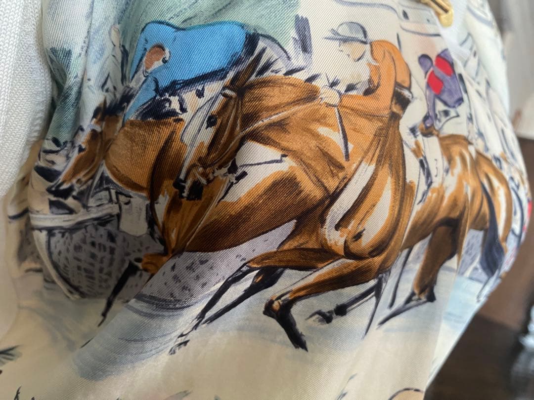 美品 エルメスHERMÈS シャンティイ CHANTILLY競馬場 シルクシャツ