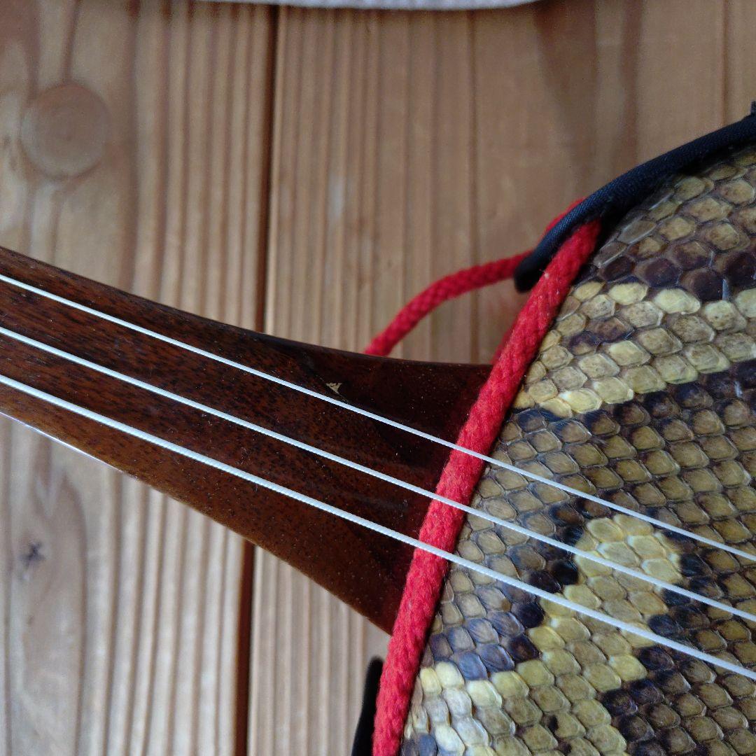 三線 本体 ヘビ皮製 バチ付き　ケース付き