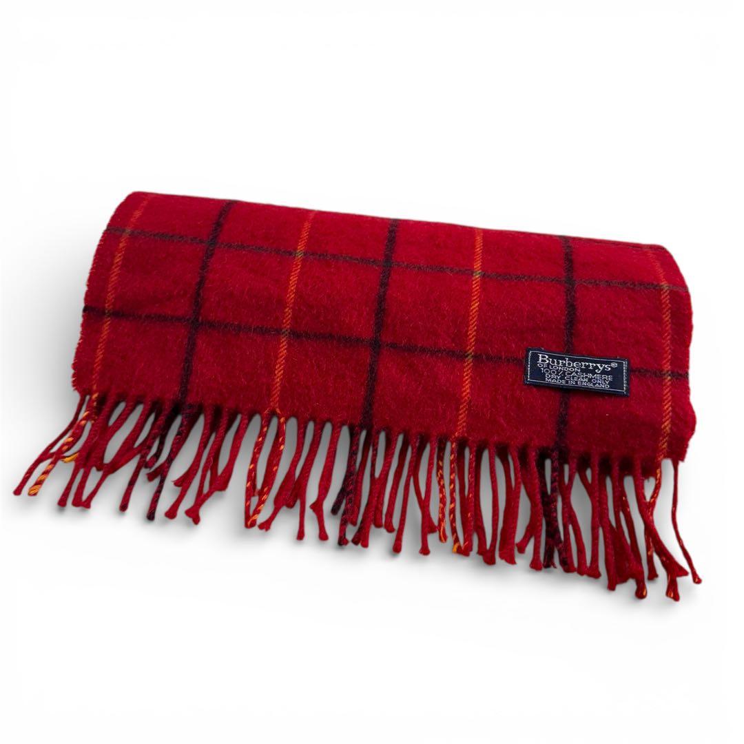 Burberry's カシミヤ100% バーバリー 赤 チェック柄 マフラー