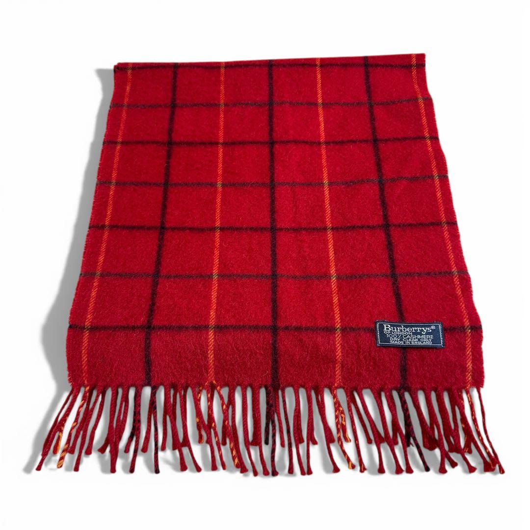 Burberry's カシミヤ100% バーバリー 赤 チェック柄 マフラー