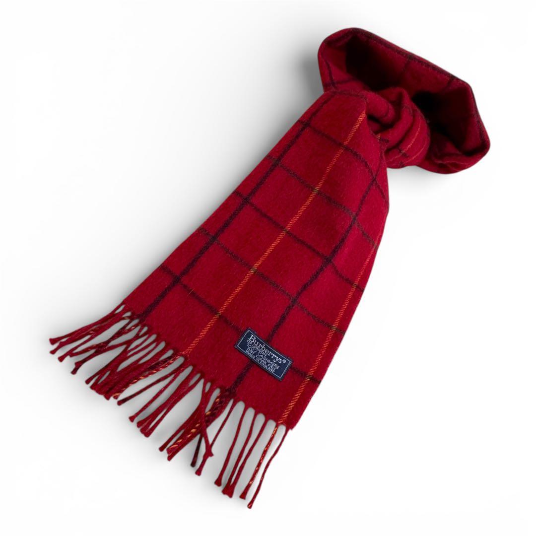 Burberry's カシミヤ100% バーバリー 赤 チェック柄 マフラー