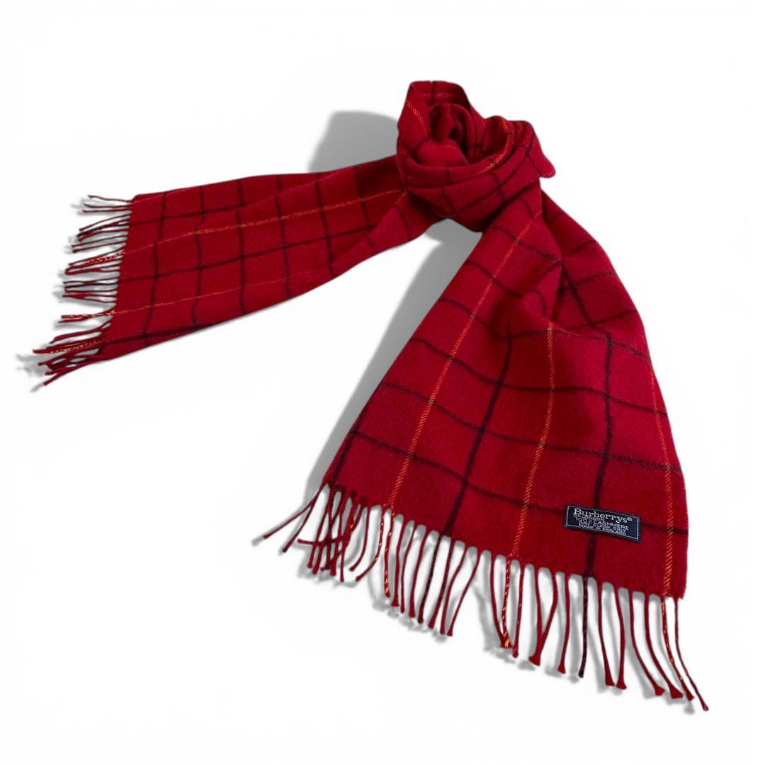 Burberry's カシミヤ100% バーバリー 赤 チェック柄 マフラー