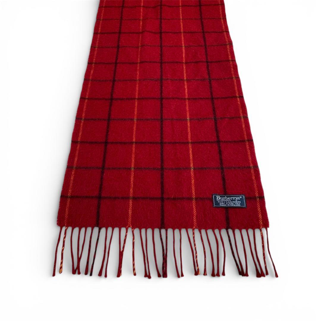 Burberry's カシミヤ100% バーバリー 赤 チェック柄 マフラー