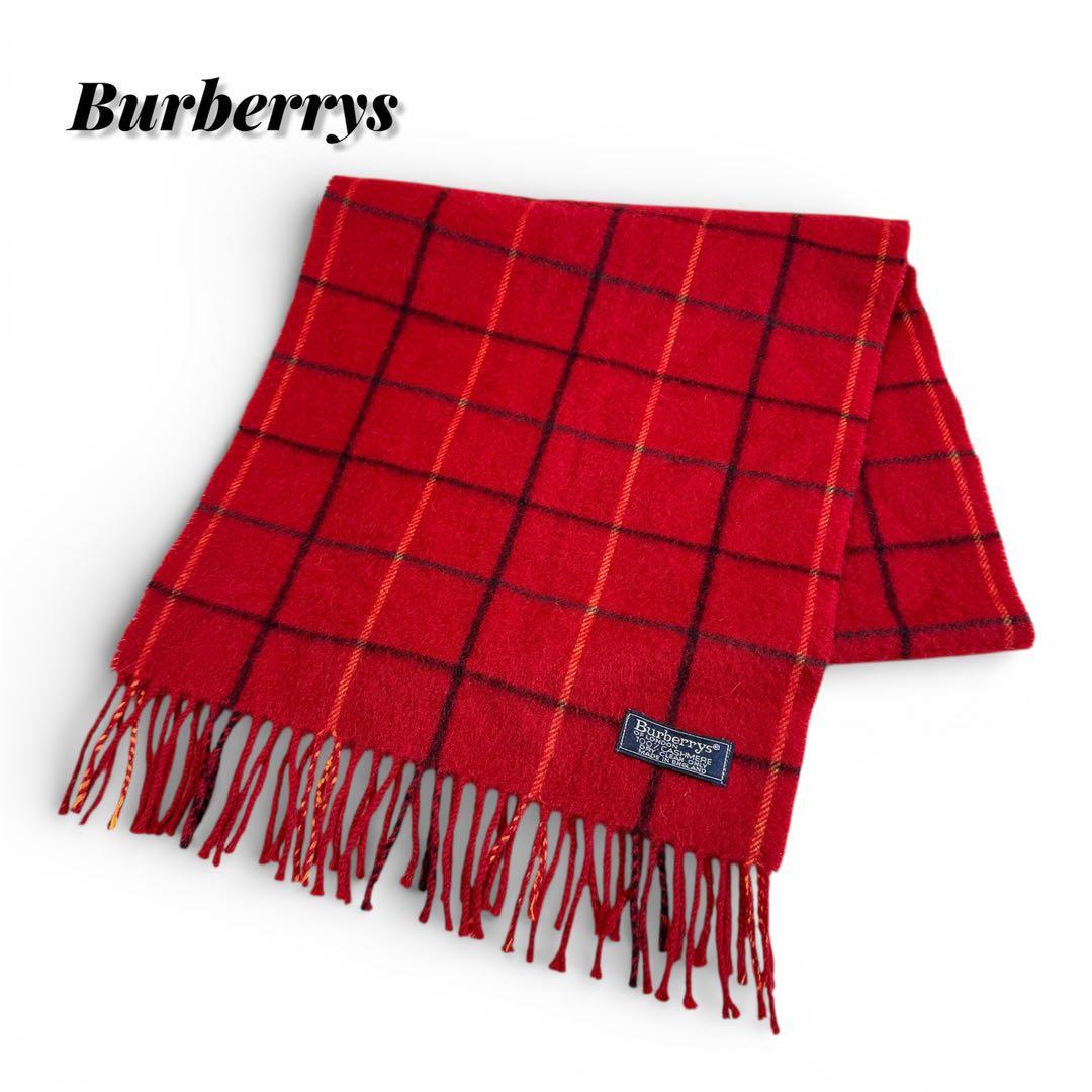 Burberry's カシミヤ100% バーバリー 赤 チェック柄 マフラー