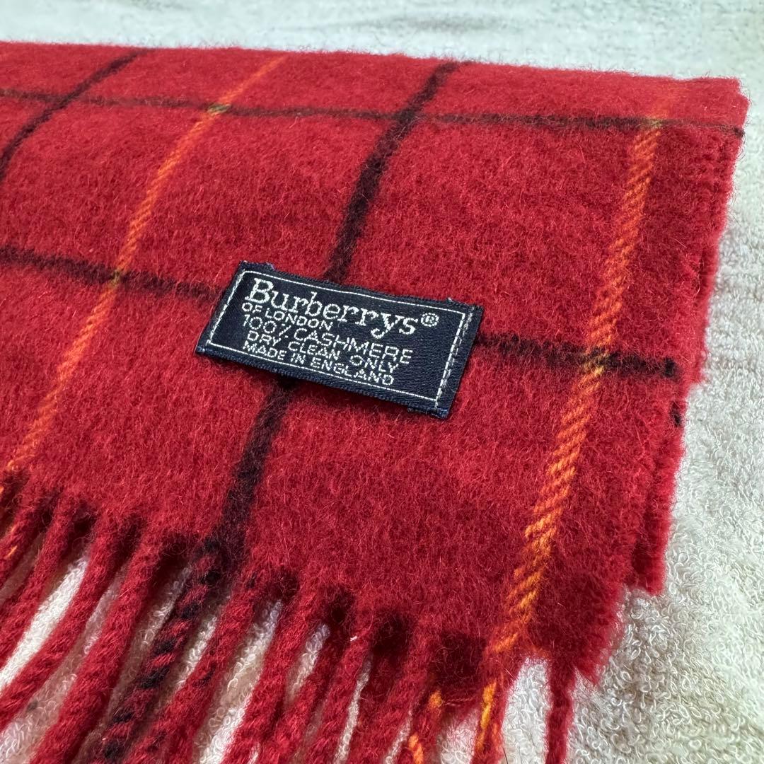 Burberry's カシミヤ100% バーバリー 赤 チェック柄 マフラー